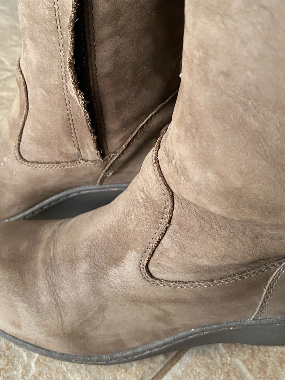 KEEN Akita Women's Tall Wedge Boots Leather Slouch Mid-Calf Brown Size 8